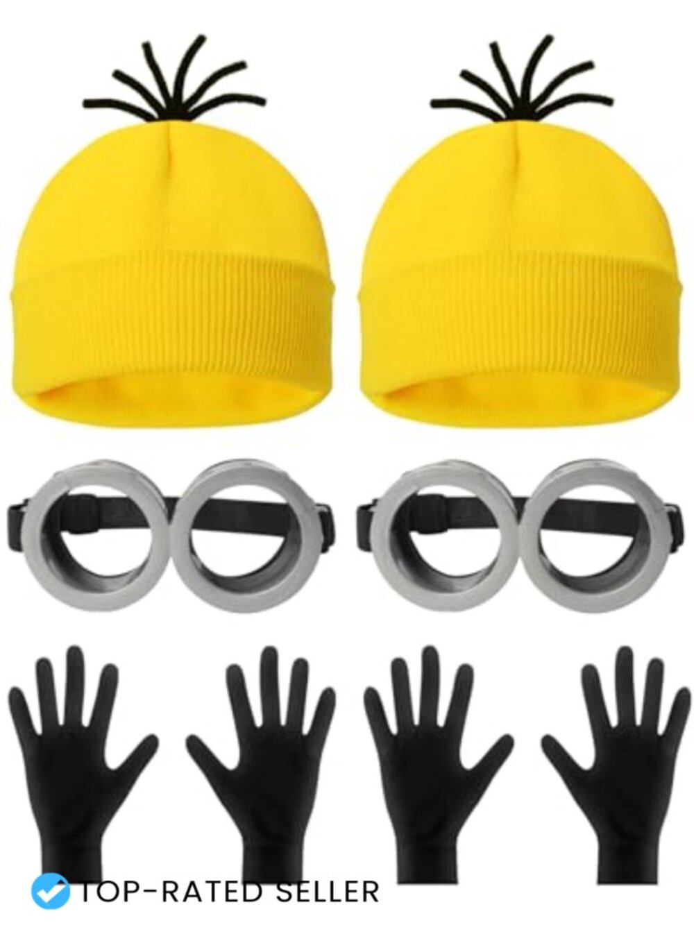 6 Pc Couples Halloween Costume Set Yellow Beanie Goggles Gloves Adult Cosplay